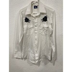 Men's Vintage Chute #1 Western Shirt White Embroidered Ranch Rodeo